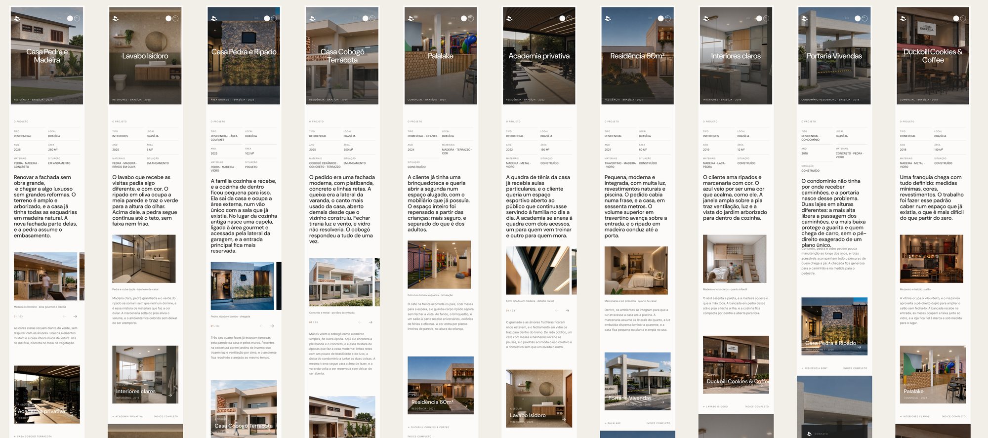 The ten project pages on mobile, in Figma