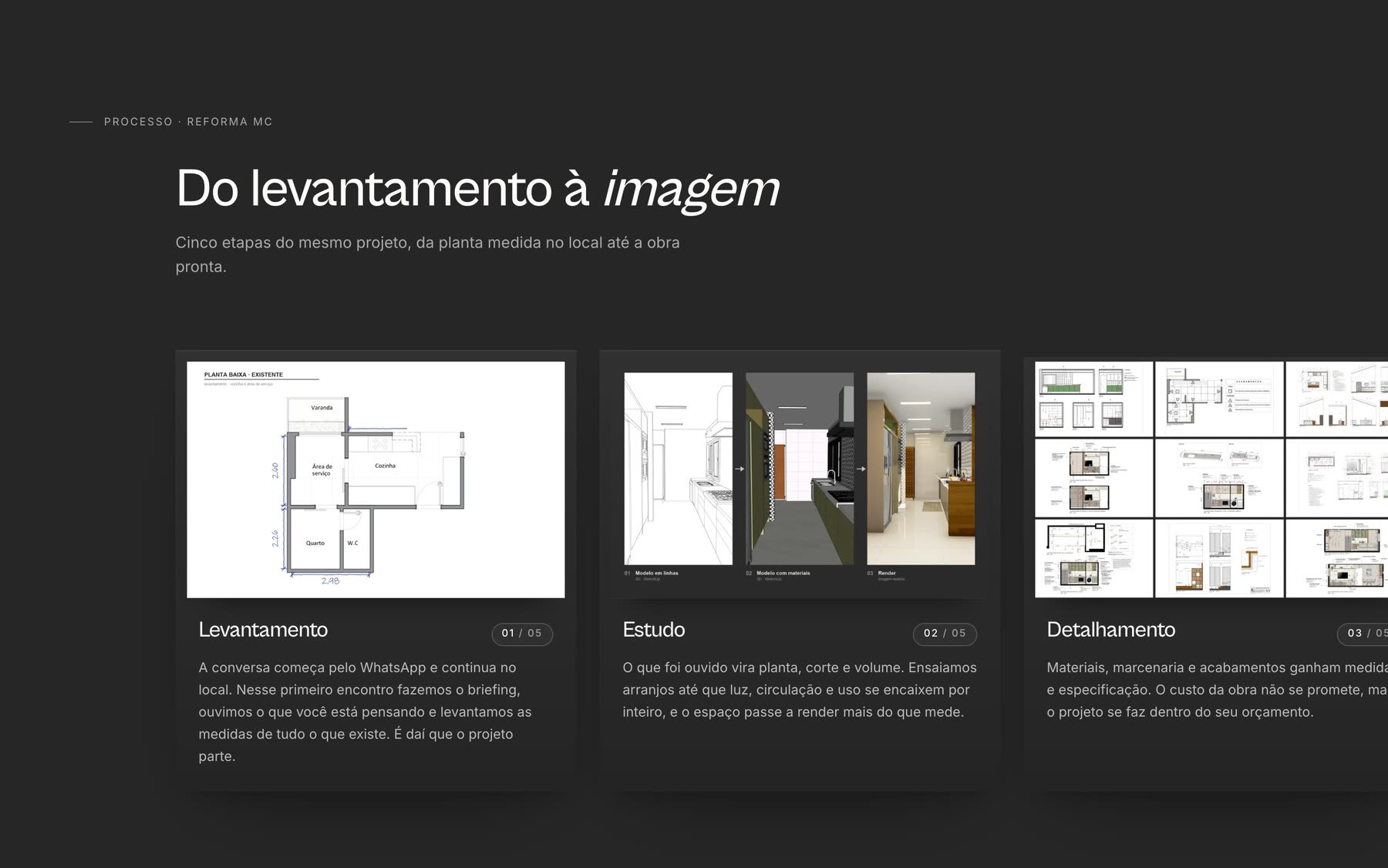 From survey to render section, with the stage cards